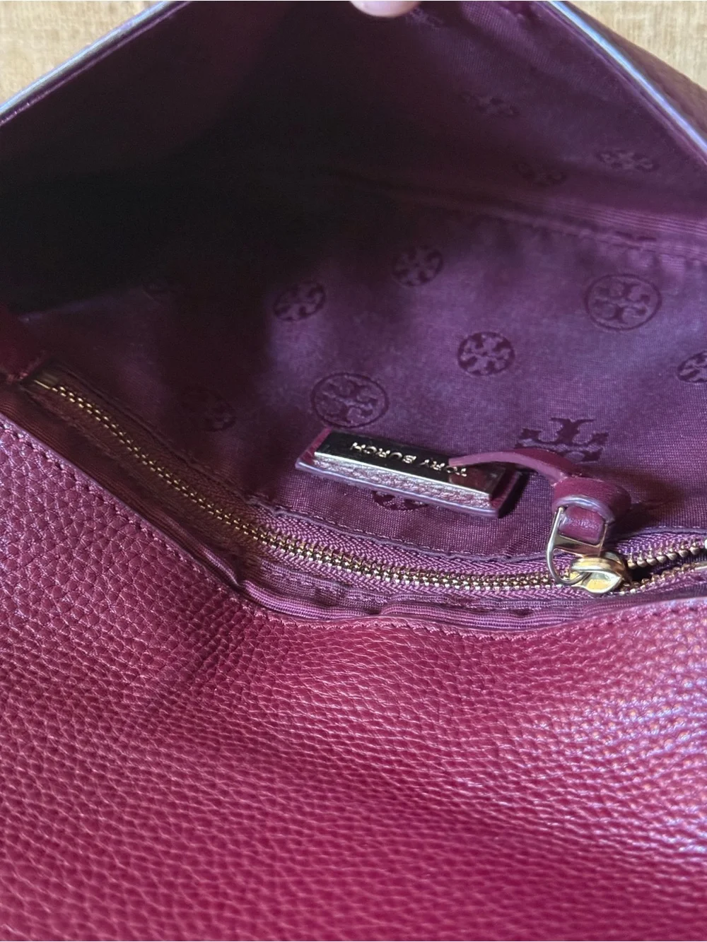 Tory Burch Burgundy Leather Shoulder Bag